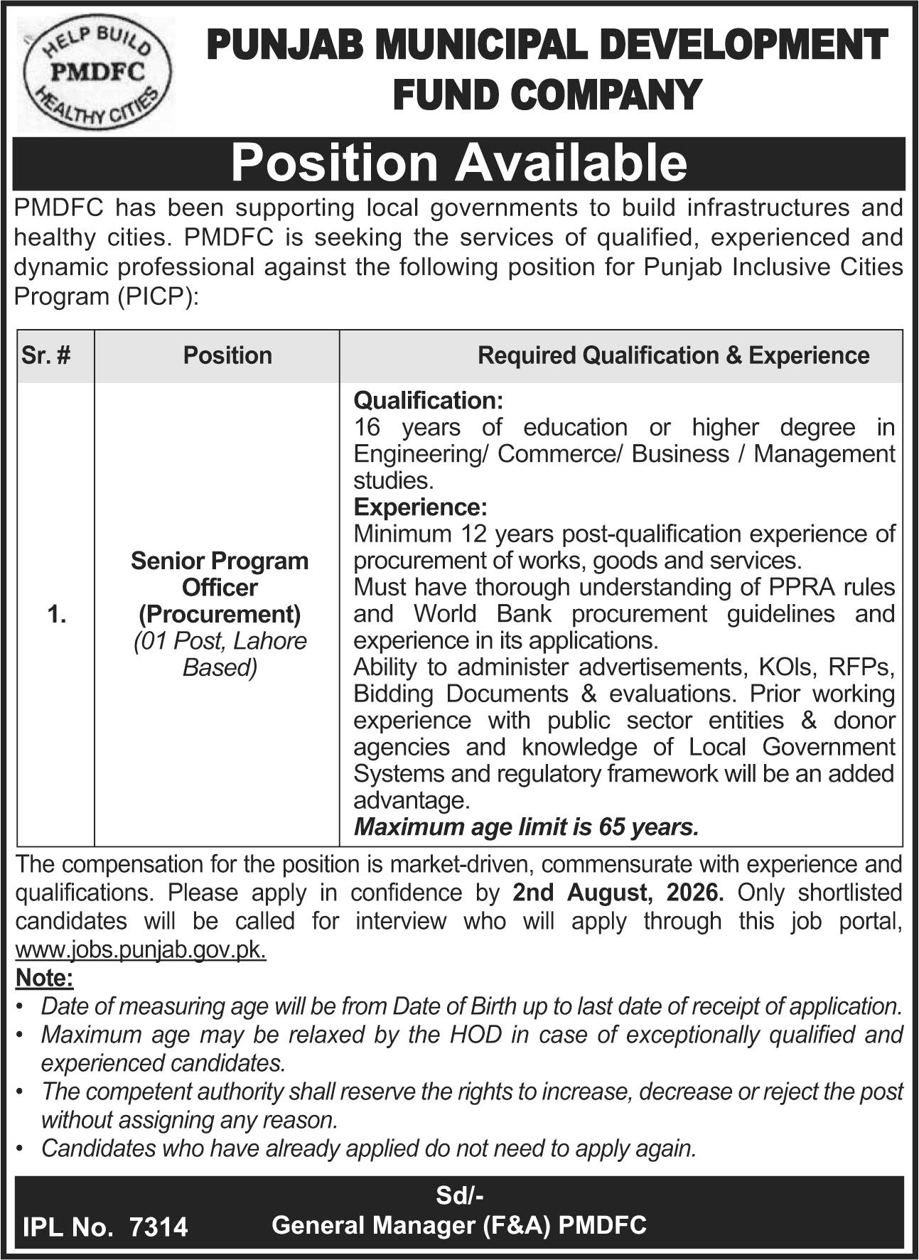 Punjab Municipal Development Fund Company PMDFC Jobs 2026 — original advertisement