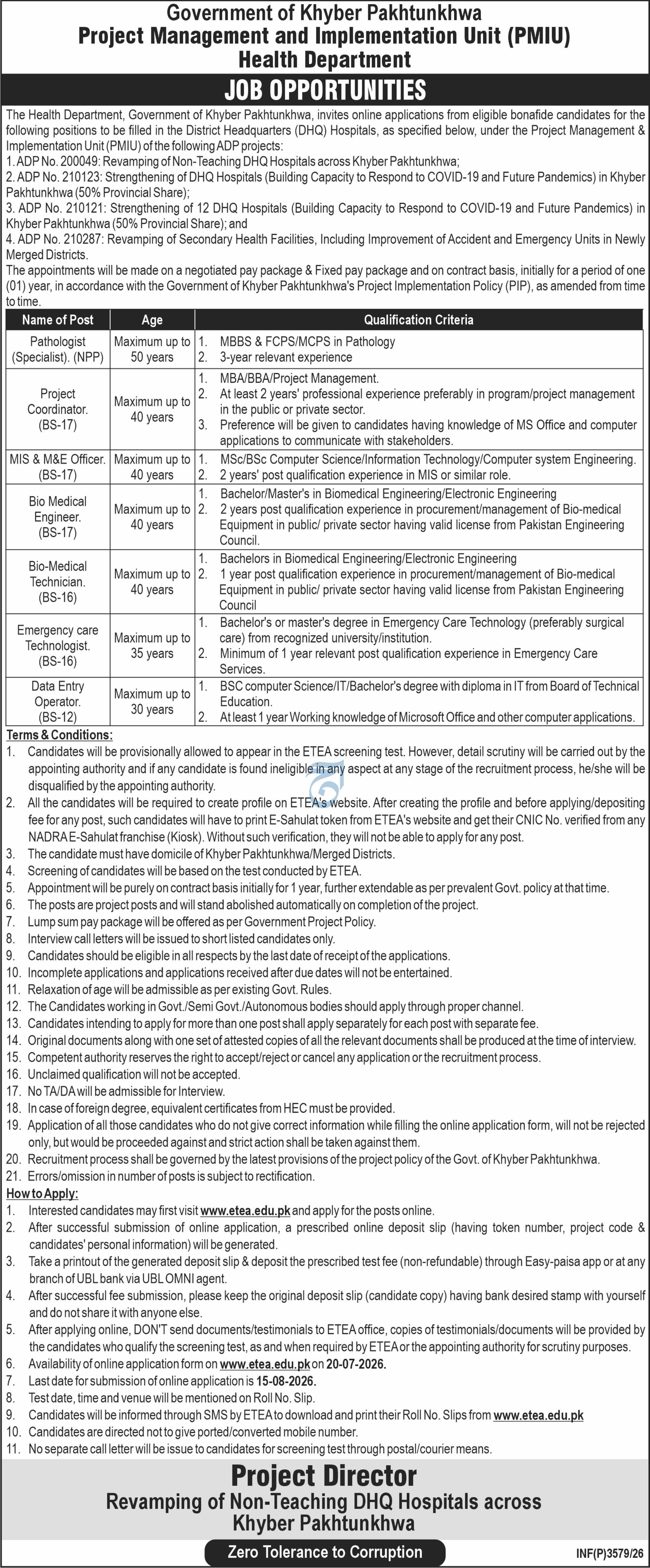 Health Department Khyber Pakhtunkhwa Jobs 2026 — original advertisement
