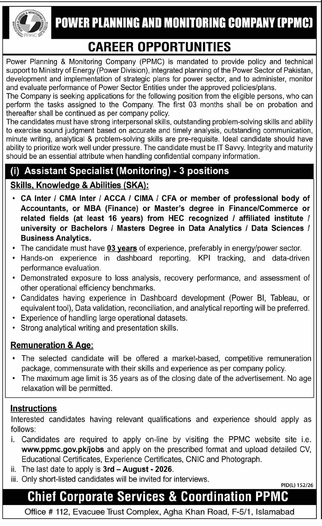 Power Planning & Monitoring Company PPMC Jobs 2026 — original advertisement