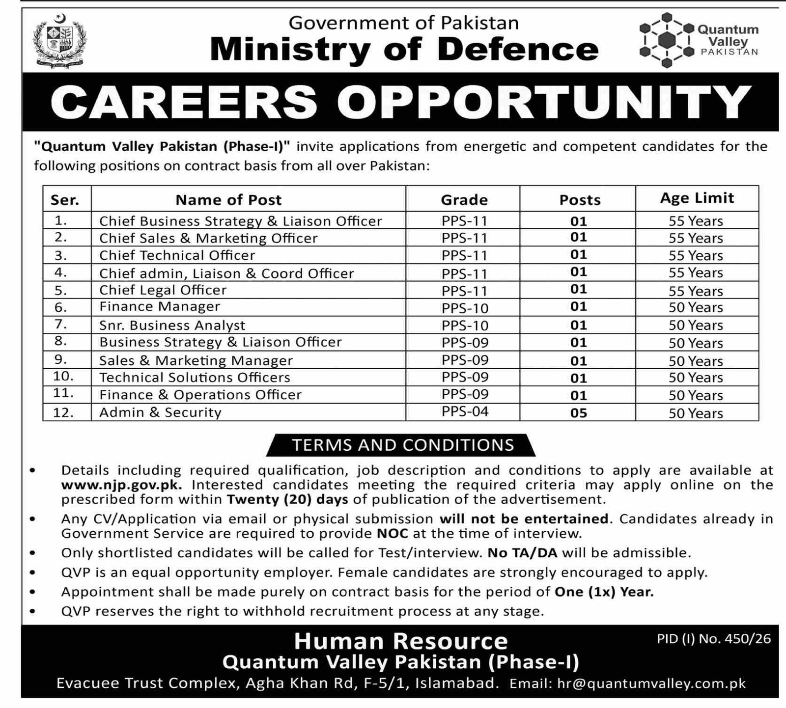 Ministry of Defence Islamabad Jobs 2026 — original advertisement