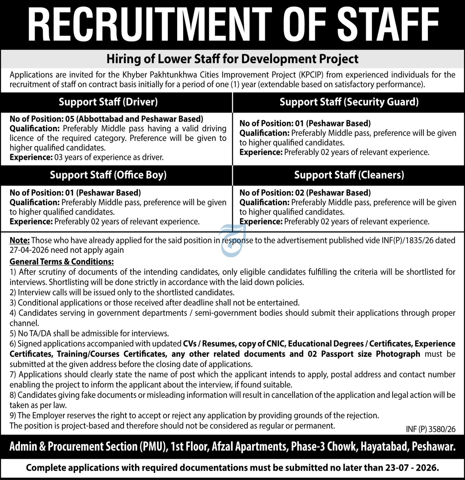 KPK Cities Improvement Project Jobs 2026 — original advertisement