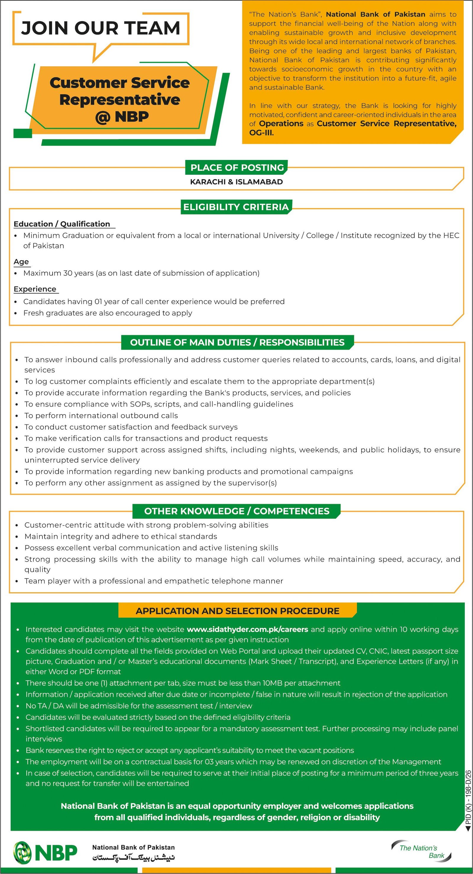 National Bank Of Pakistan NBP Karachi Jobs 2026 — original advertisement