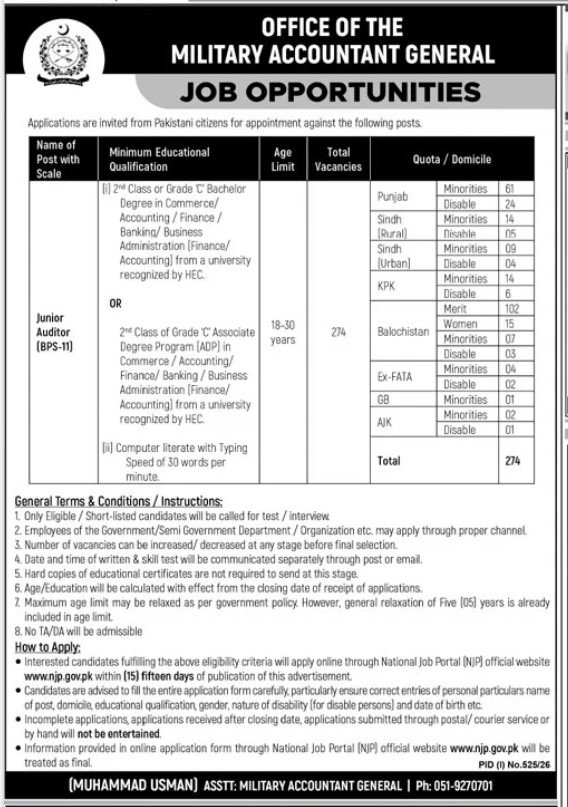 Office Of The Military Accountant General Jobs 2026 — original advertisement
