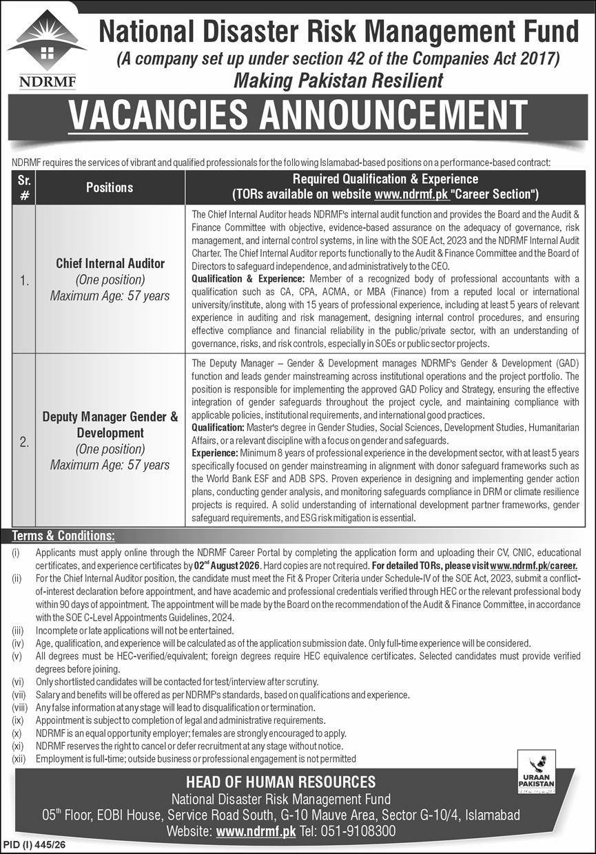 National Disaster Risk Management Fund NDRMF Jobs 2026 — original advertisement