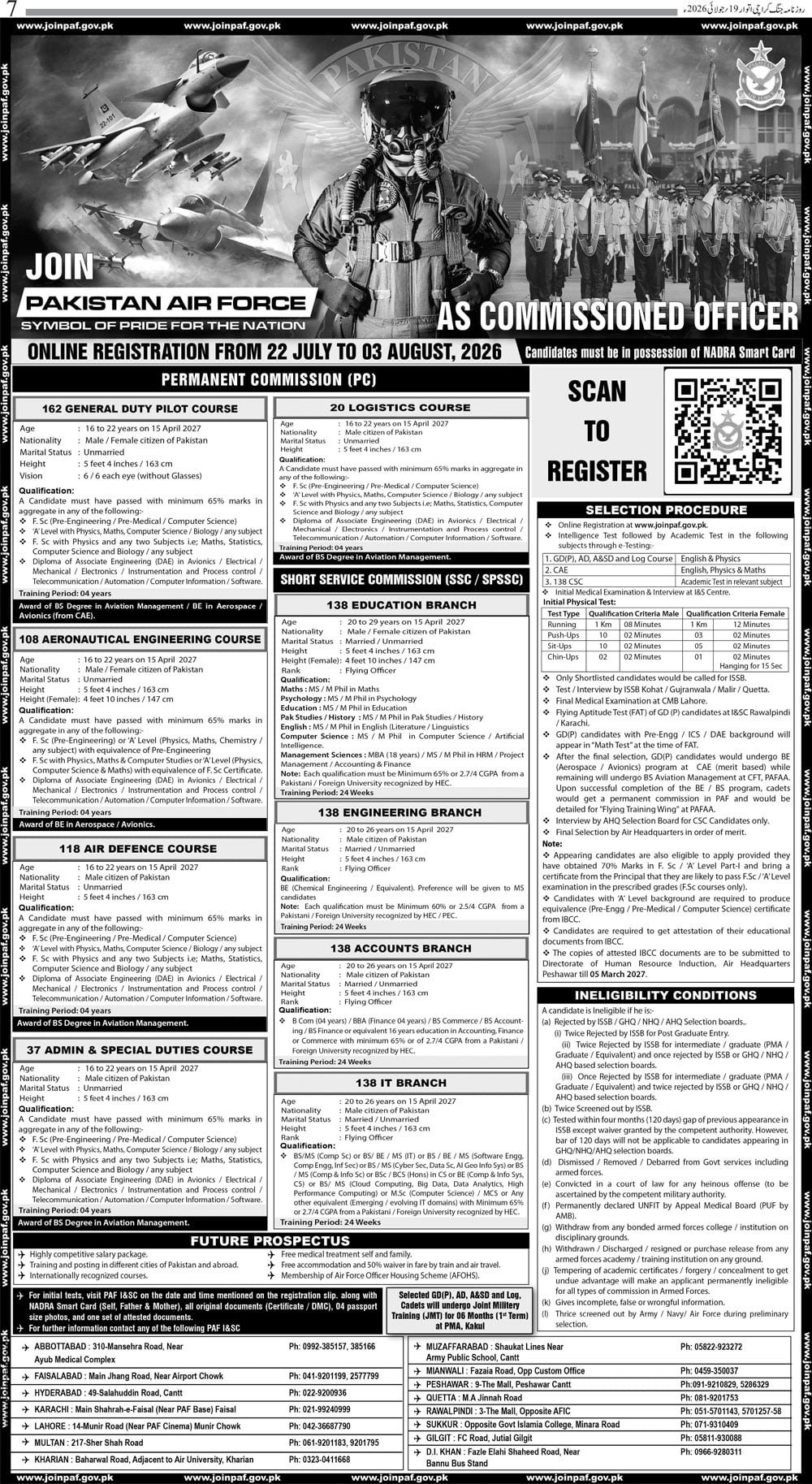 Join Pakistan Air Force As Commissioned Officer 2026 — original advertisement