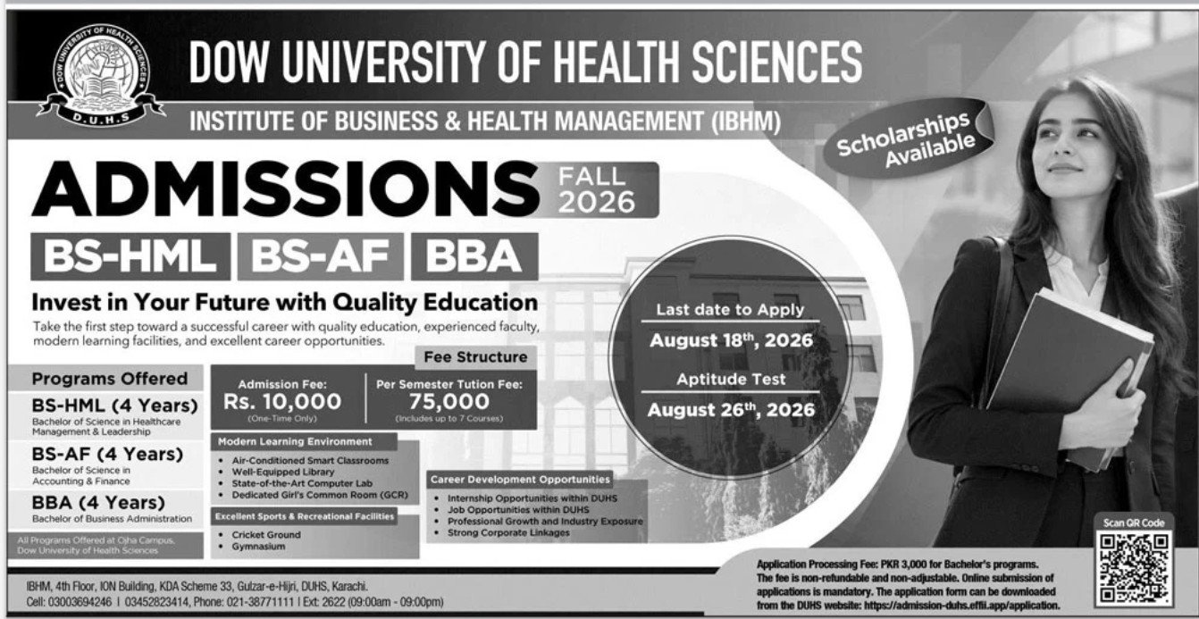 Admission Open in Dow University of Health Sciences Karachi — original advertisement