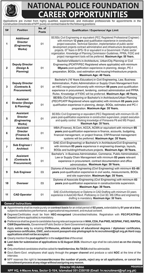 National Police Foundation Islamabad Jobs 2026 — original advertisement