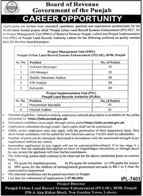 Board Of Revenue Lahore Jobs 2026 — original advertisement