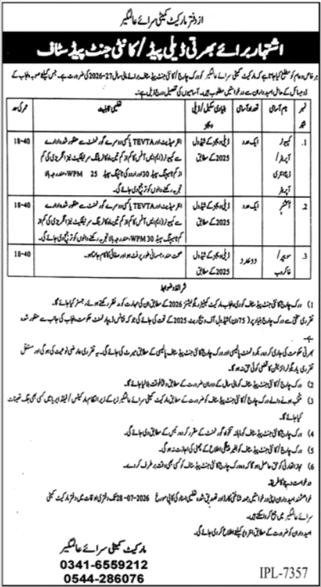 Market Committee Sarai Alamgir Jobs 2026 — original advertisement