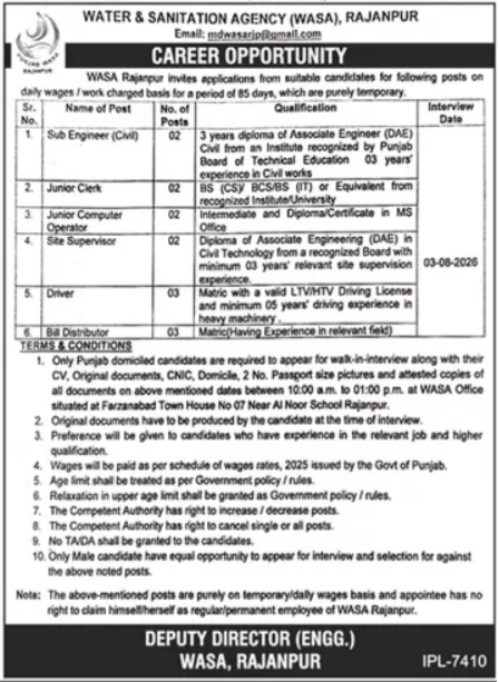 Water And Sanitation Agency WASA Rajanpur Jobs 2026 — original advertisement