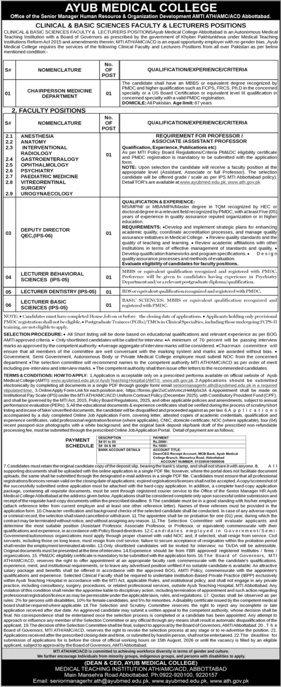 Ayub Medical College Abbottabad Jobs 2026 — original advertisement