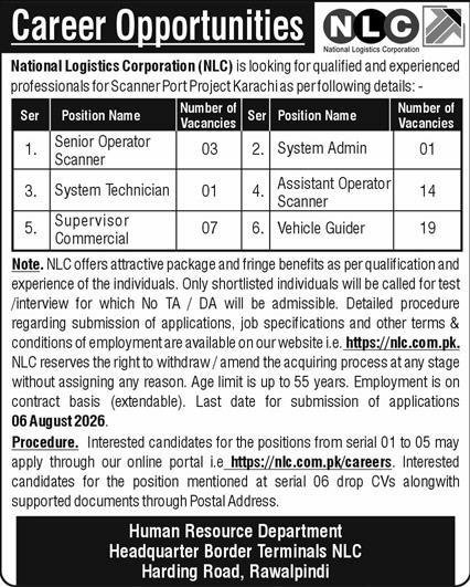 National Logistics Corporation NLC Rawalpindi Jobs 2026 — original advertisement