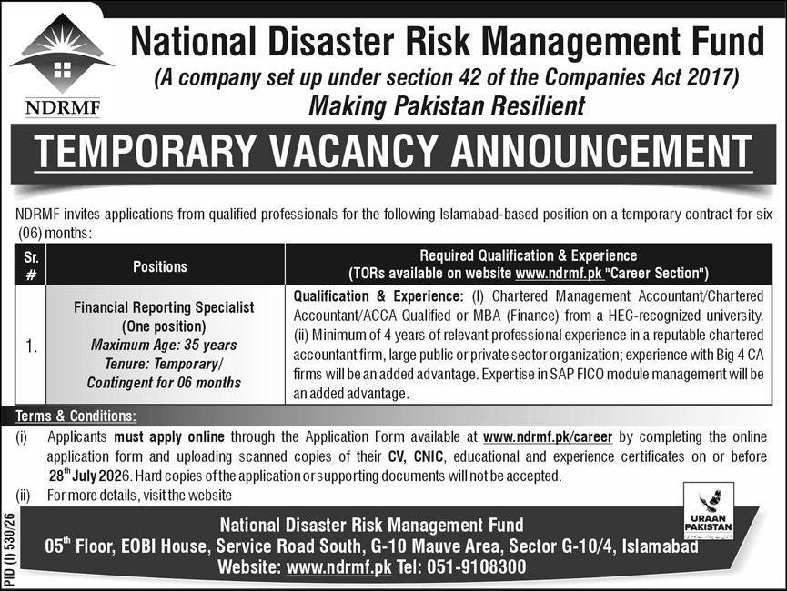 National Disaster Risk Management Fund NDRMF Jobs 2026 — original advertisement