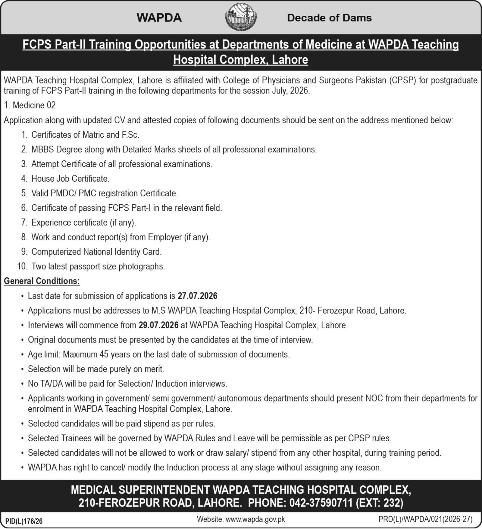 Water And Power Development Authority WAPDA Lahore Jobs 2026 — original advertisement