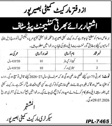Office of the Market Committee, Basirpur Jobs 2026 — original advertisement