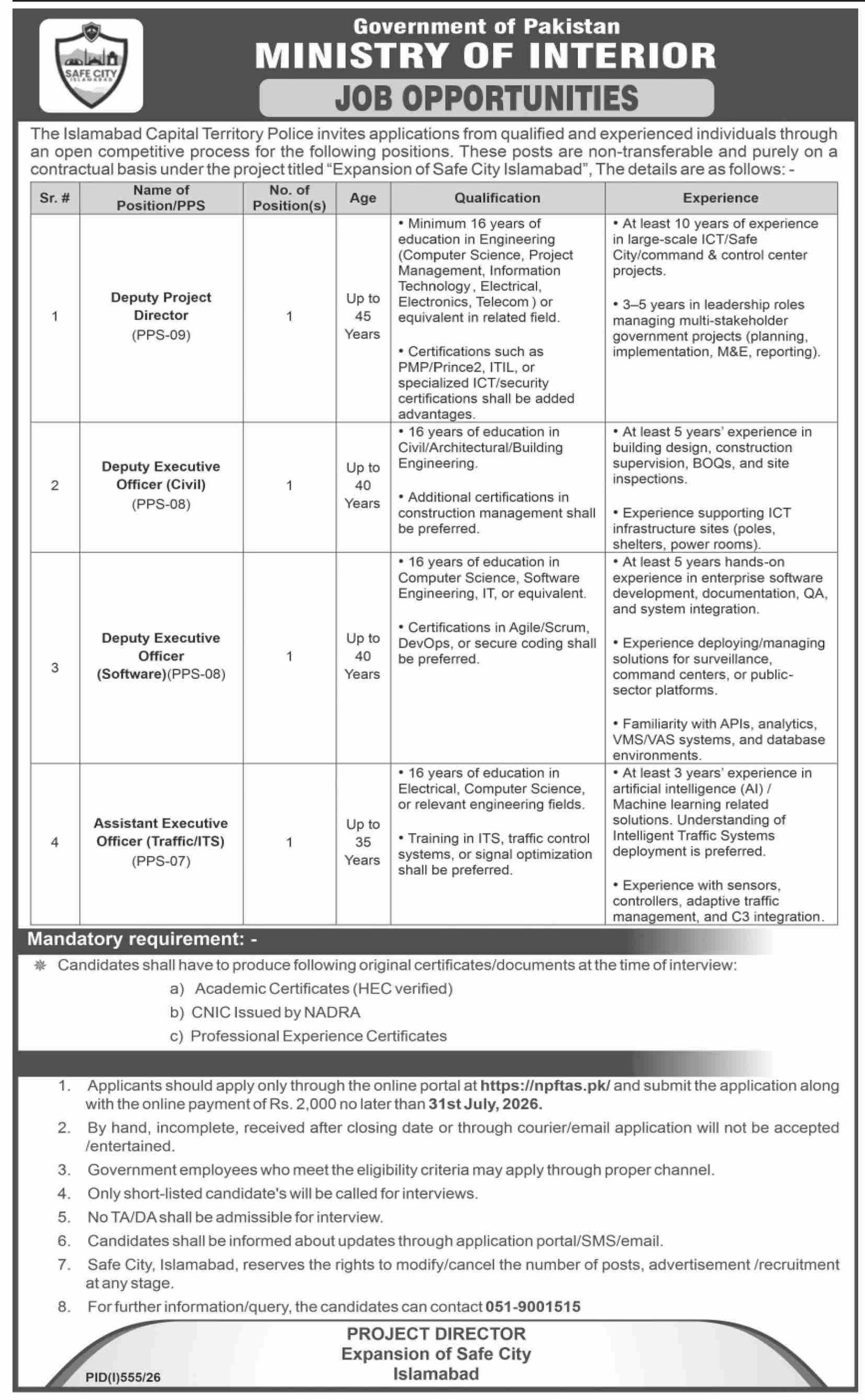 The Islamabad Capital Territory Police Jobs 2026 — original advertisement