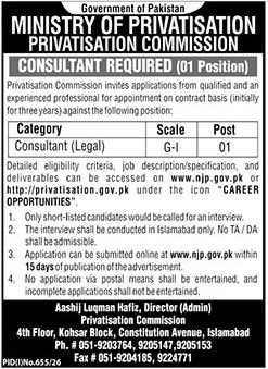 Ministry Of Privatisation Islamabad Job 2026 — original advertisement