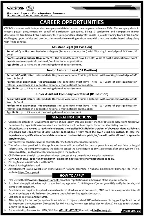 Central Power Purchasing Agency CPPA Islamabad Jobs 2026 — original advertisement