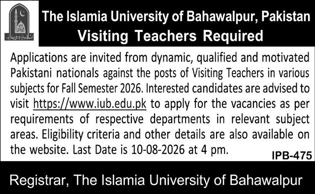 The Islamia University Of Bahawalpur Jobs 2026 — original advertisement