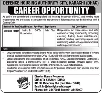Defence Housing Authority DHA Karachi Job 2026 — original advertisement