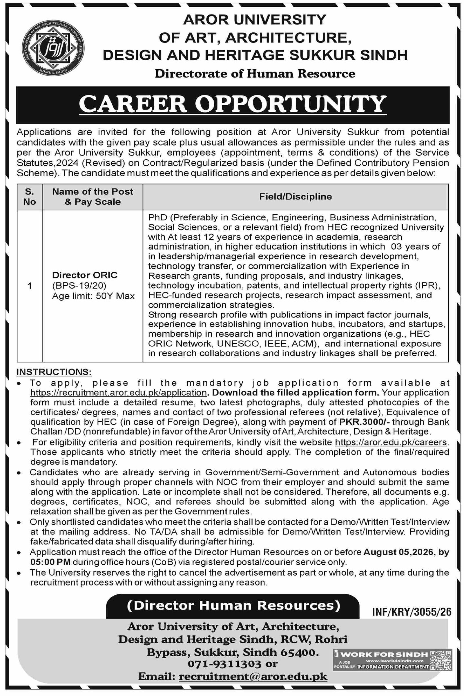 Aror University Of Art Architecture Design & Heritage Job — original advertisement