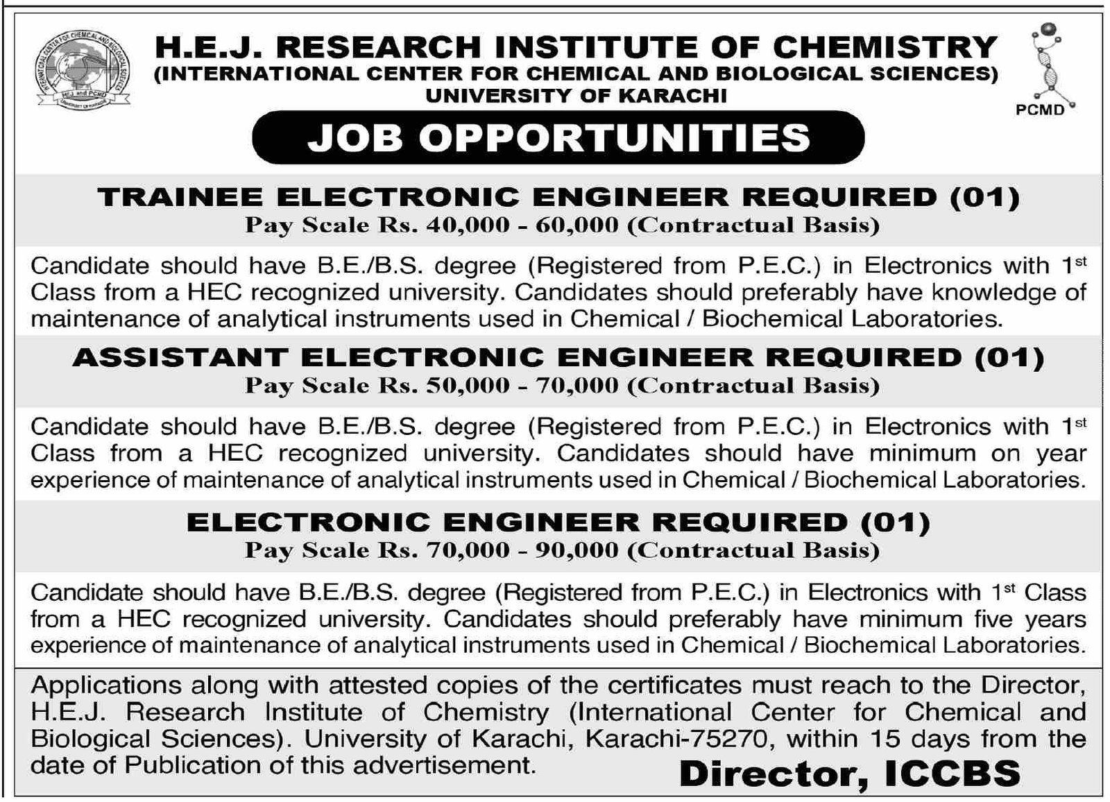 HEJ Research Institute Of Chemistry Karachi Jobs 2026 — original advertisement