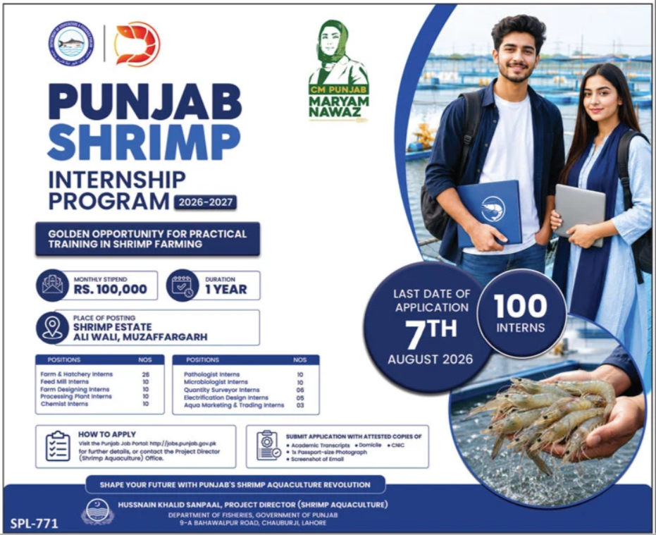 Department Of Fisheries Lahore Internship 2026 — original advertisement
