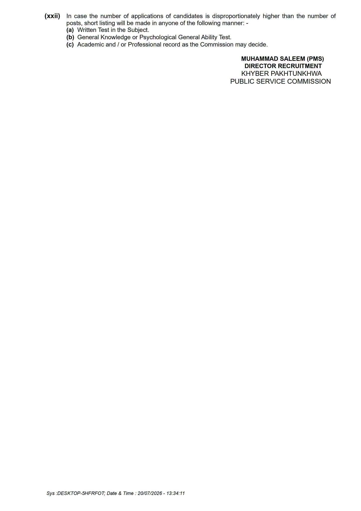 Khyber Pakhtunkhwa Public Service Commission Jobs 08/2026 — original advertisement