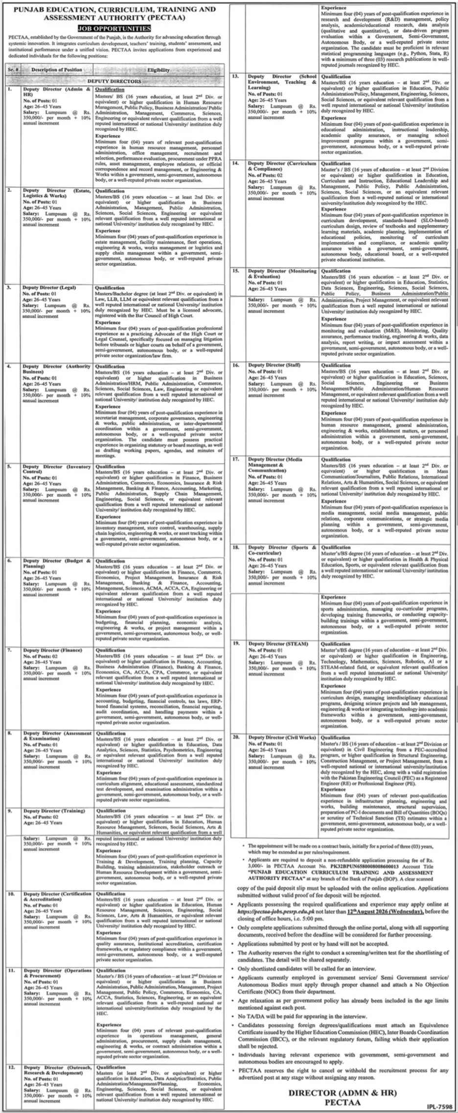 PECTAA Punjab Education Curriculum Training Jobs 2026 — original advertisement