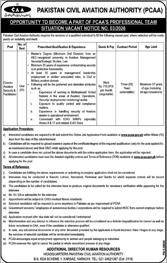 Pakistan Civil Aviation Authority CAA Karachi Jobs 2026 — original advertisement