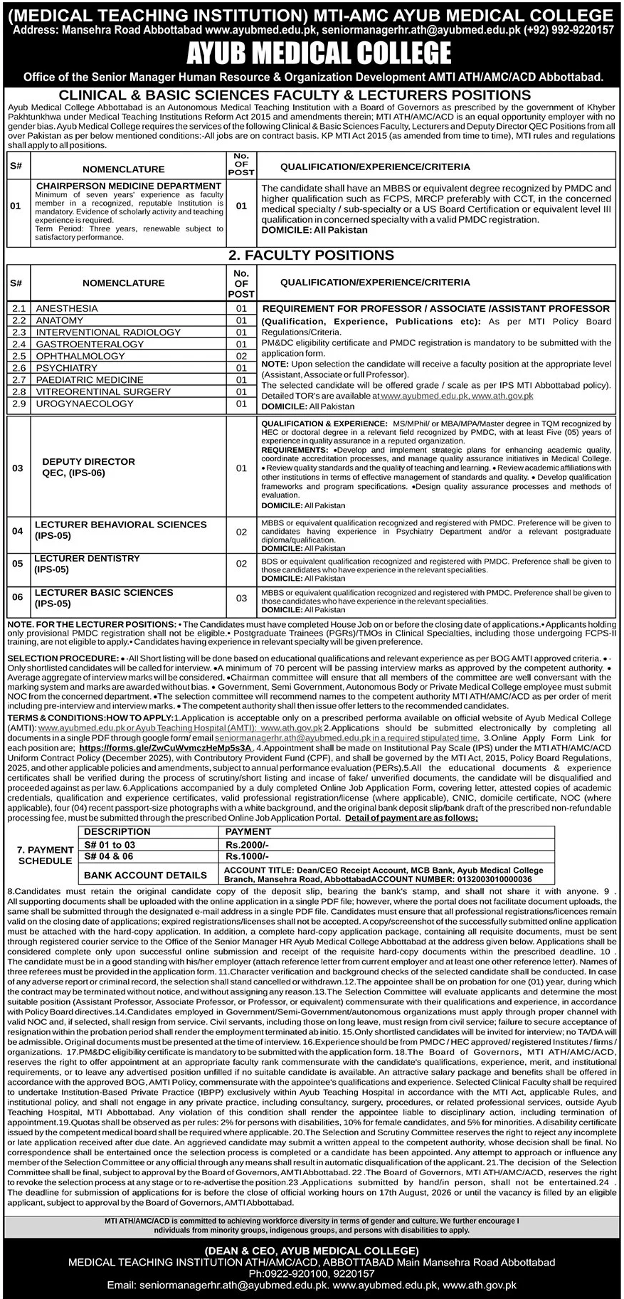 Ayub Medical College Abbottabad Jobs 2026 — original advertisement
