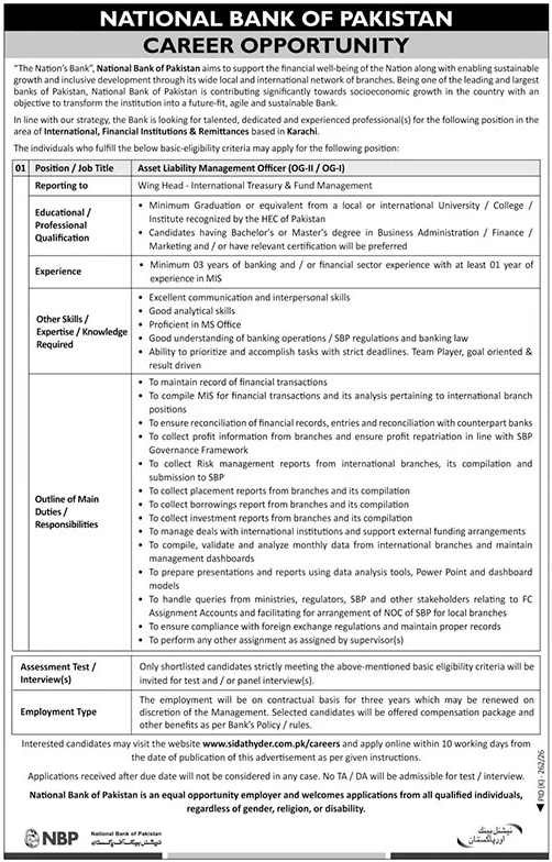 National Bank of Pakistan NBP Karachi Jobs 2026 — original advertisement