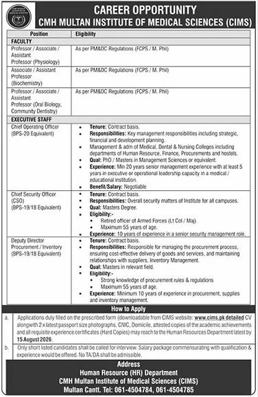 CMH Multan Institute Of Medical Sciences Jobs 2026 — original advertisement