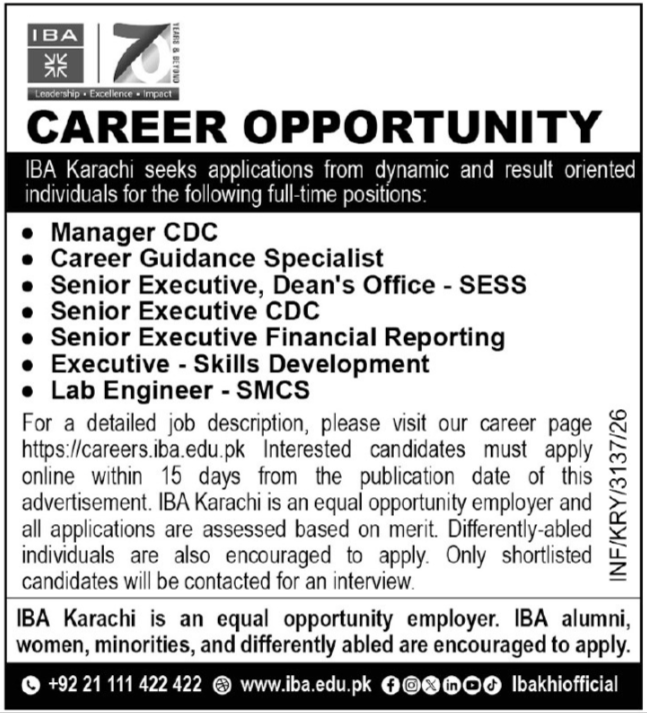 Institute Of Business Administration IBA Jobs 2026 — original advertisement