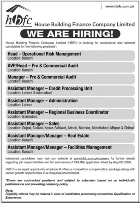 House Building Finance Company Limited HBFCL Karachi Jobs — original advertisement