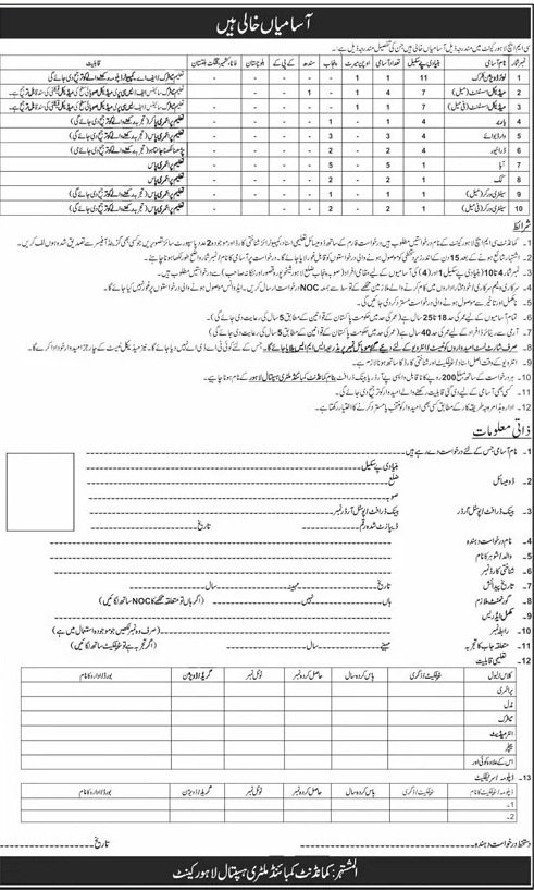 Combined Military Hospital CMH Lahore Jobs 2026 — original advertisement