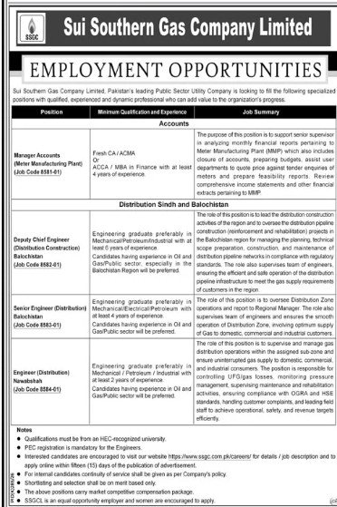 Sui Southern Gas Company Limited SSGC Jobs 2026 — original advertisement