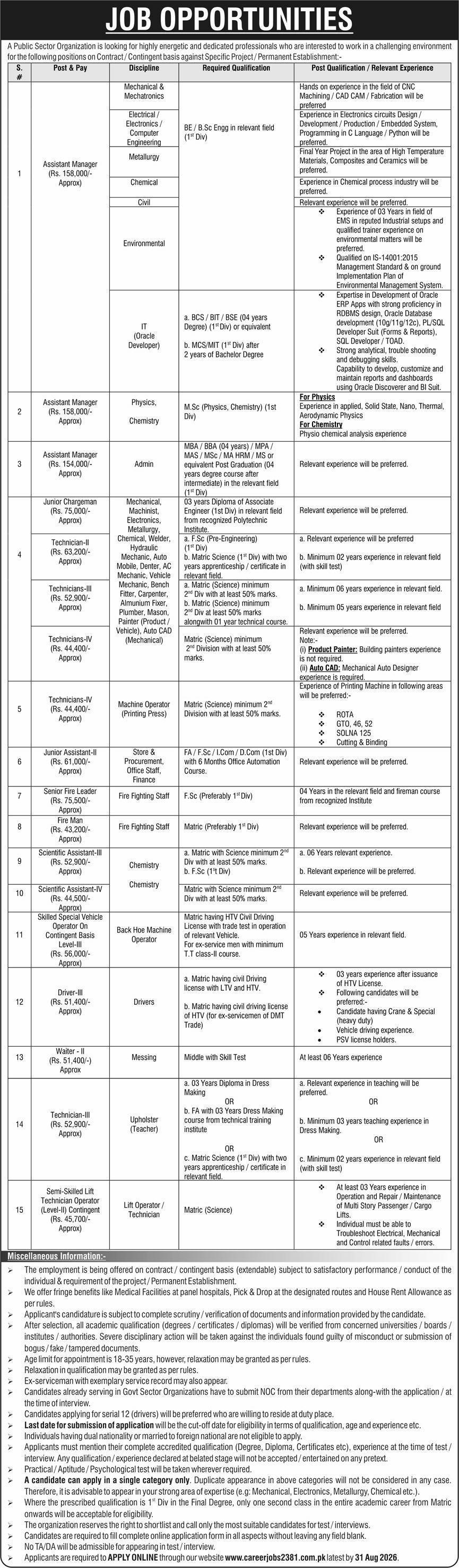 Public Sector Organization Islamabad Jobs 2026 — original advertisement
