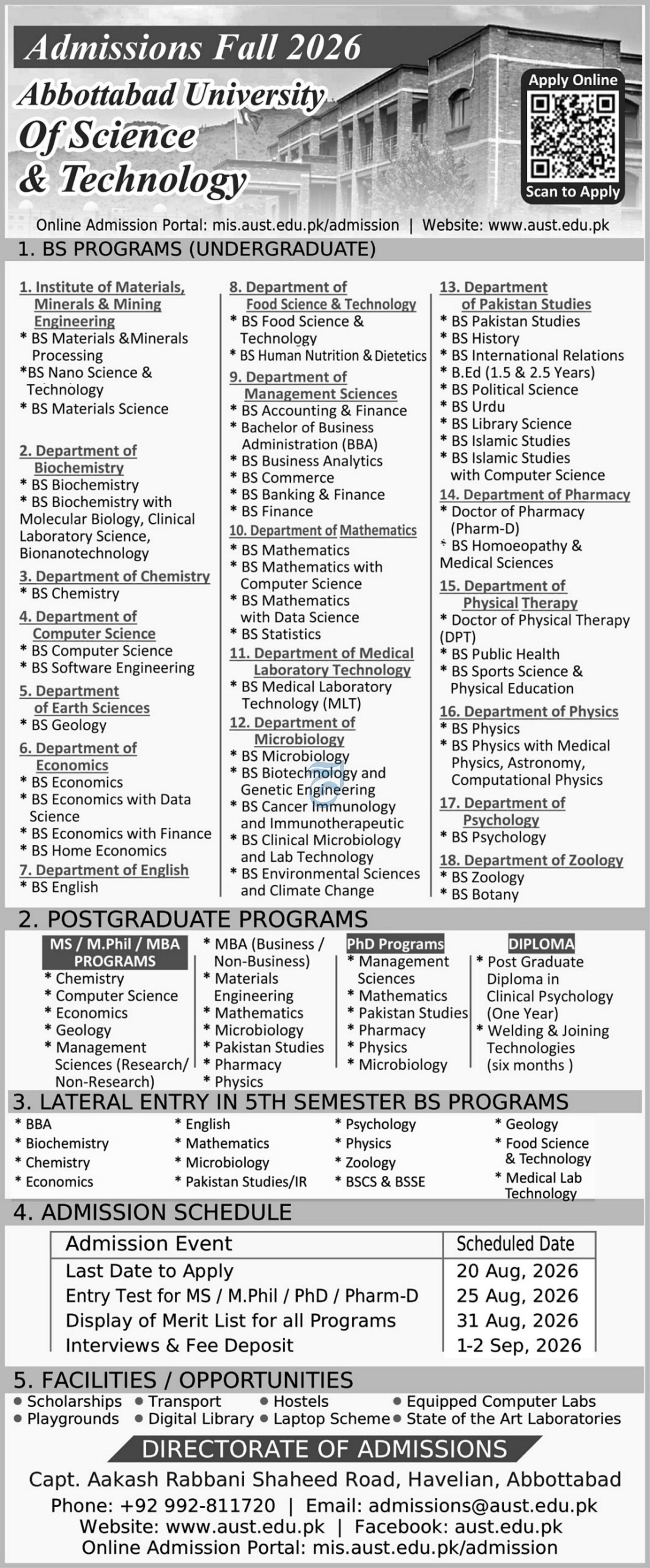 Abbottabad University of Science & Technology (Fall 2026) — original advertisement