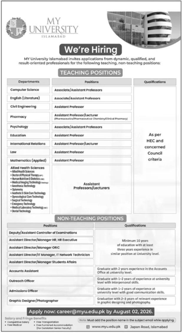 MY University Islamabad Jobs 2026 — original advertisement