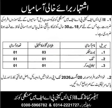 DSF Company PAF Base Quetta Jobs 2026 — original advertisement
