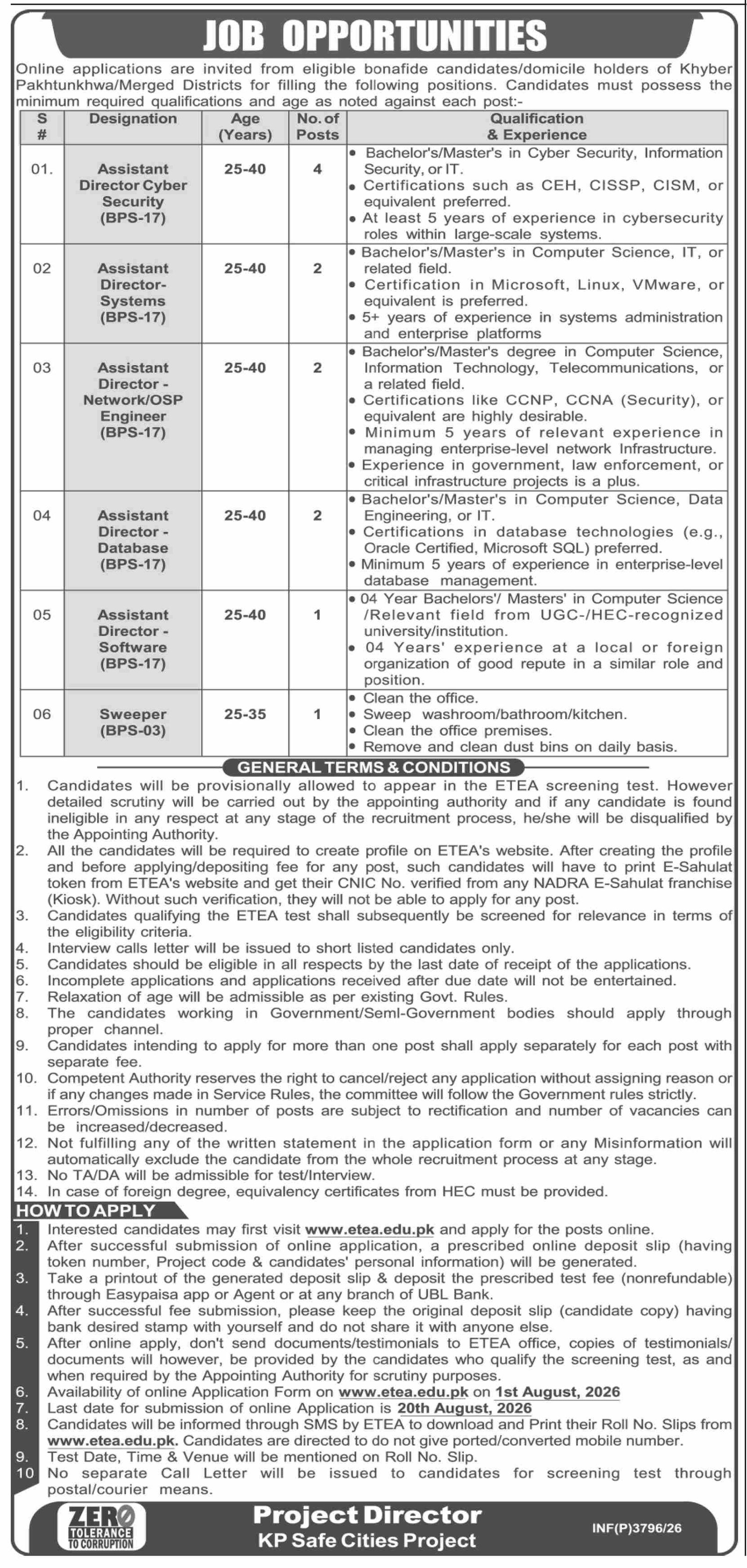 KPK Safe City Project Jobs 2026 — original advertisement