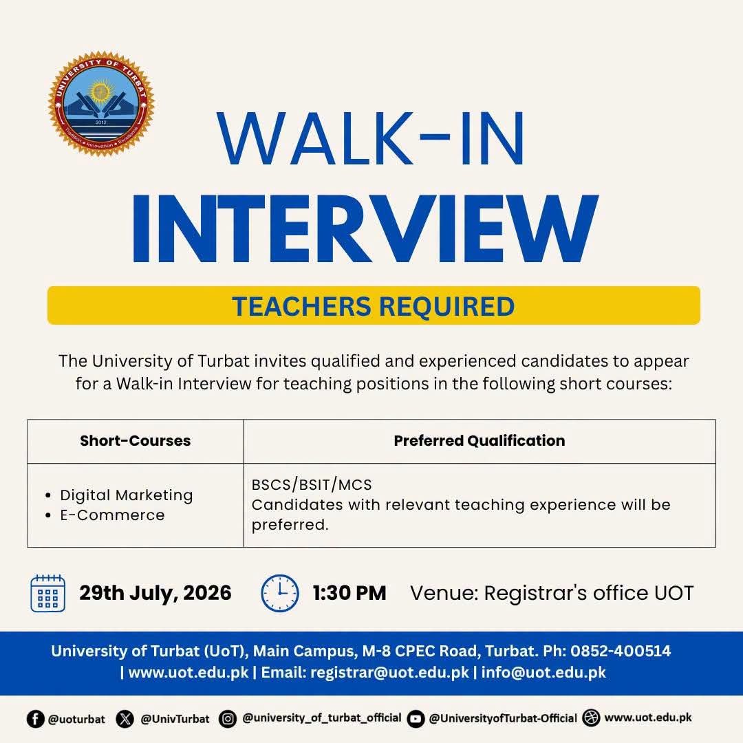 University of Turbat Uot Jobs 2026 — original advertisement