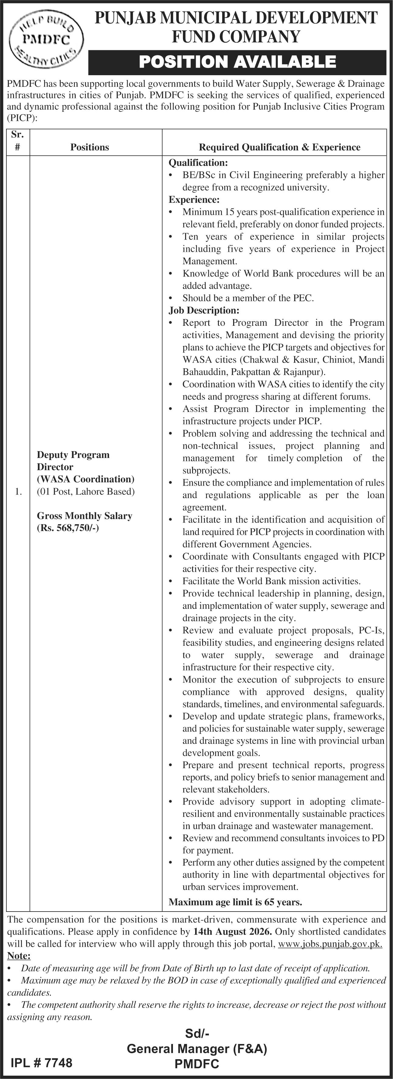 Punjab Municipal Development Fund Company PMDFC Jobs 2026 — original advertisement
