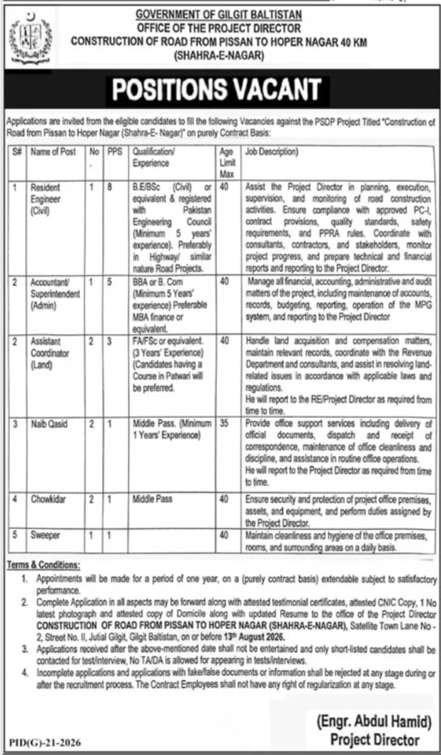 Office Of Project Director Gilgit Baltistan Jobs 2026 — original advertisement