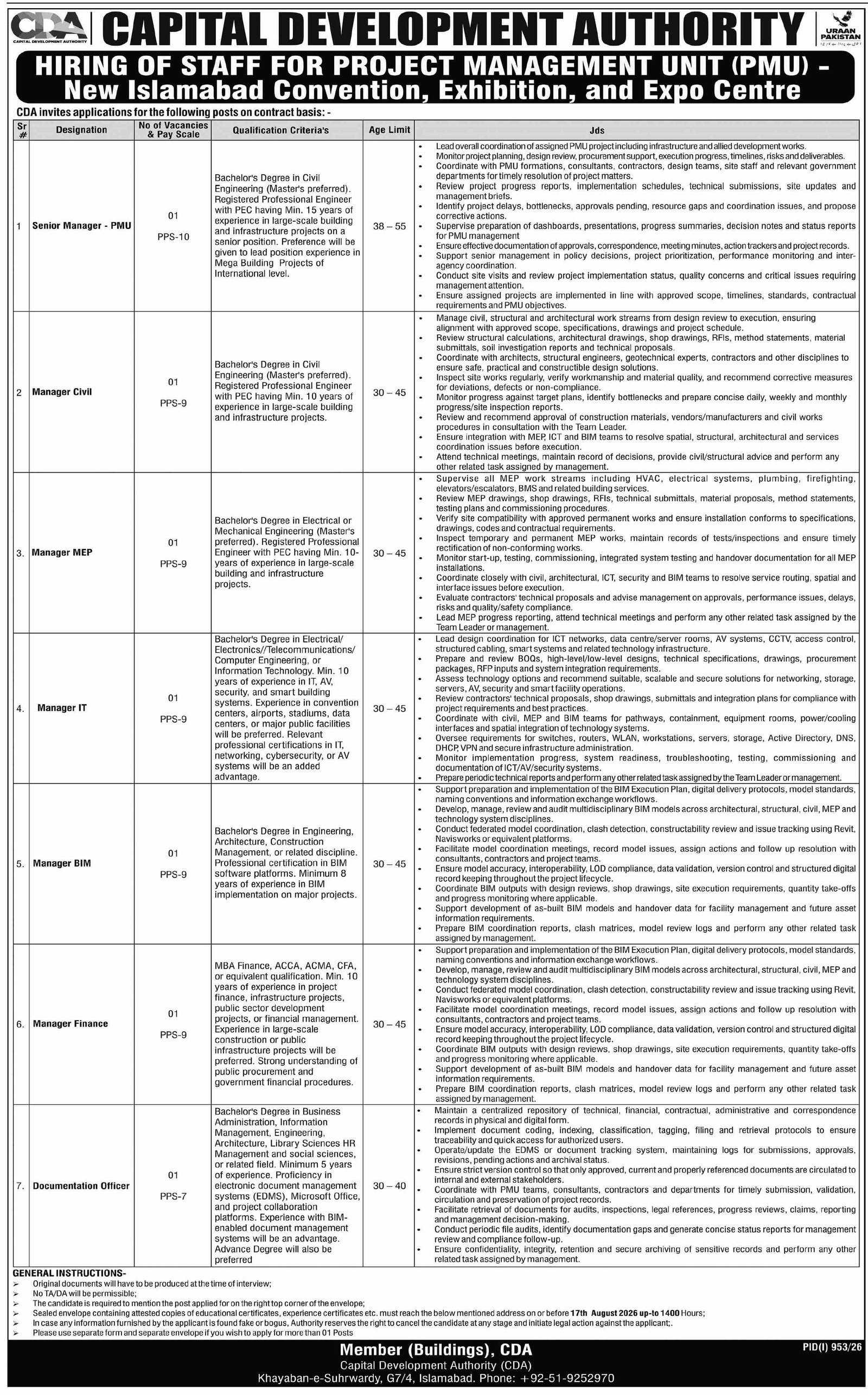 Capital Development Authority CDA Islamabad Jobs 2026 — original advertisement