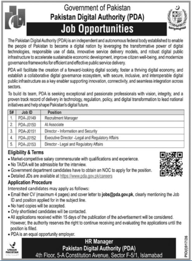 Pakistan Digital Authority PDA Islamabad Jobs 2026 — original advertisement