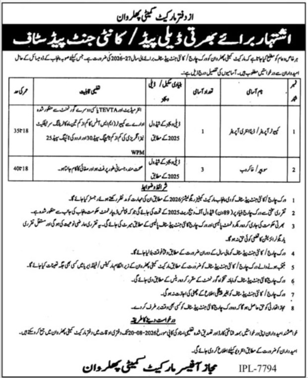 Market Committee Pularwan Jobs 2026 — original advertisement