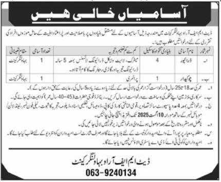Date MFRO Bahawalnagar Cantt Jobs 2026 — original advertisement