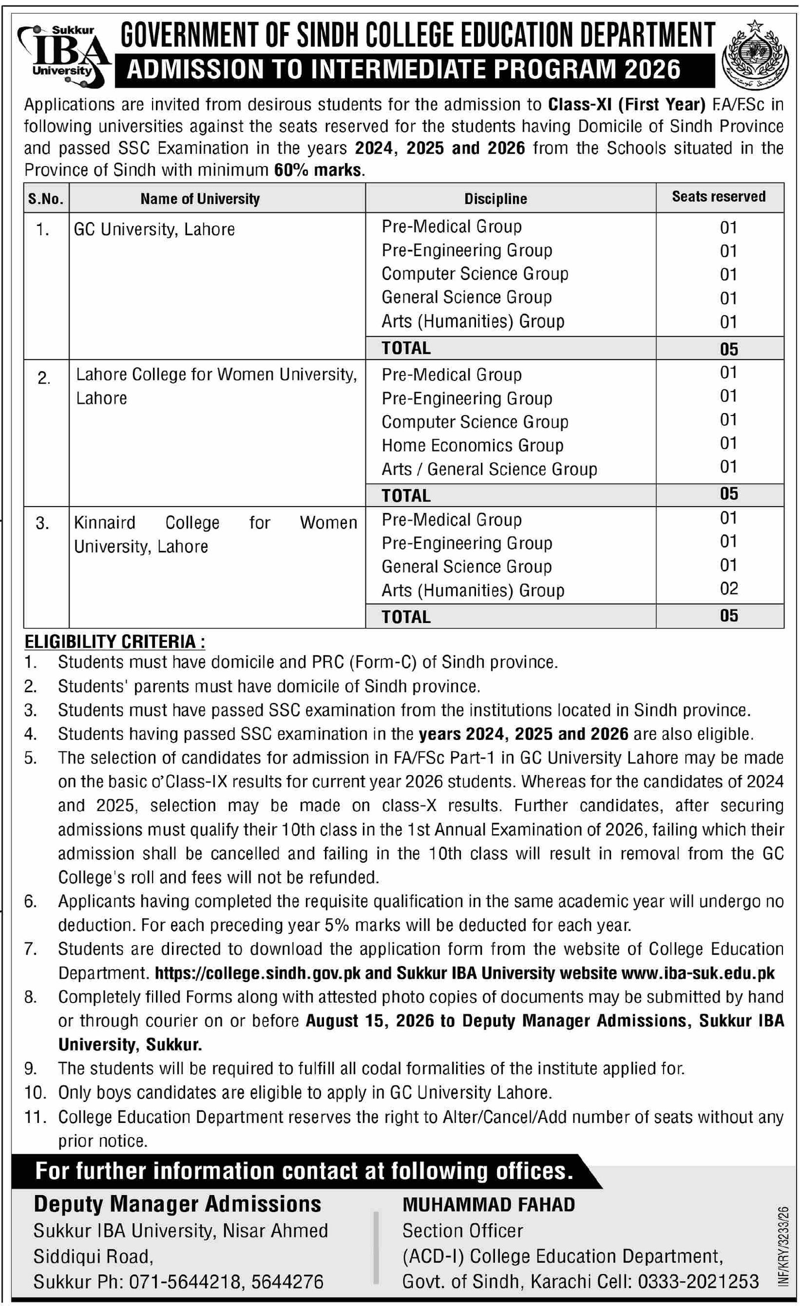 Admission Open in Sukkur IBA University 2026 — original advertisement